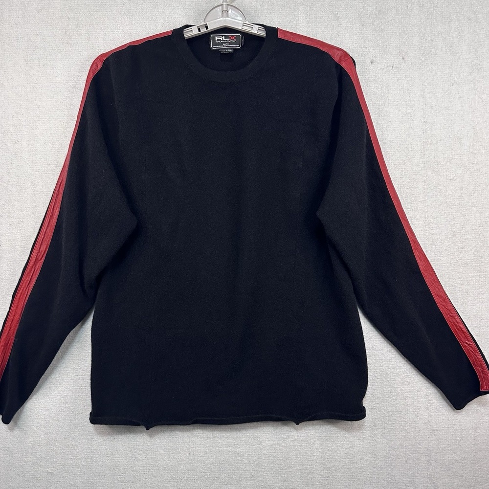 RLX Ralph Lauren Men's XL Performance Sweater Black with Red Faux Leather Strip